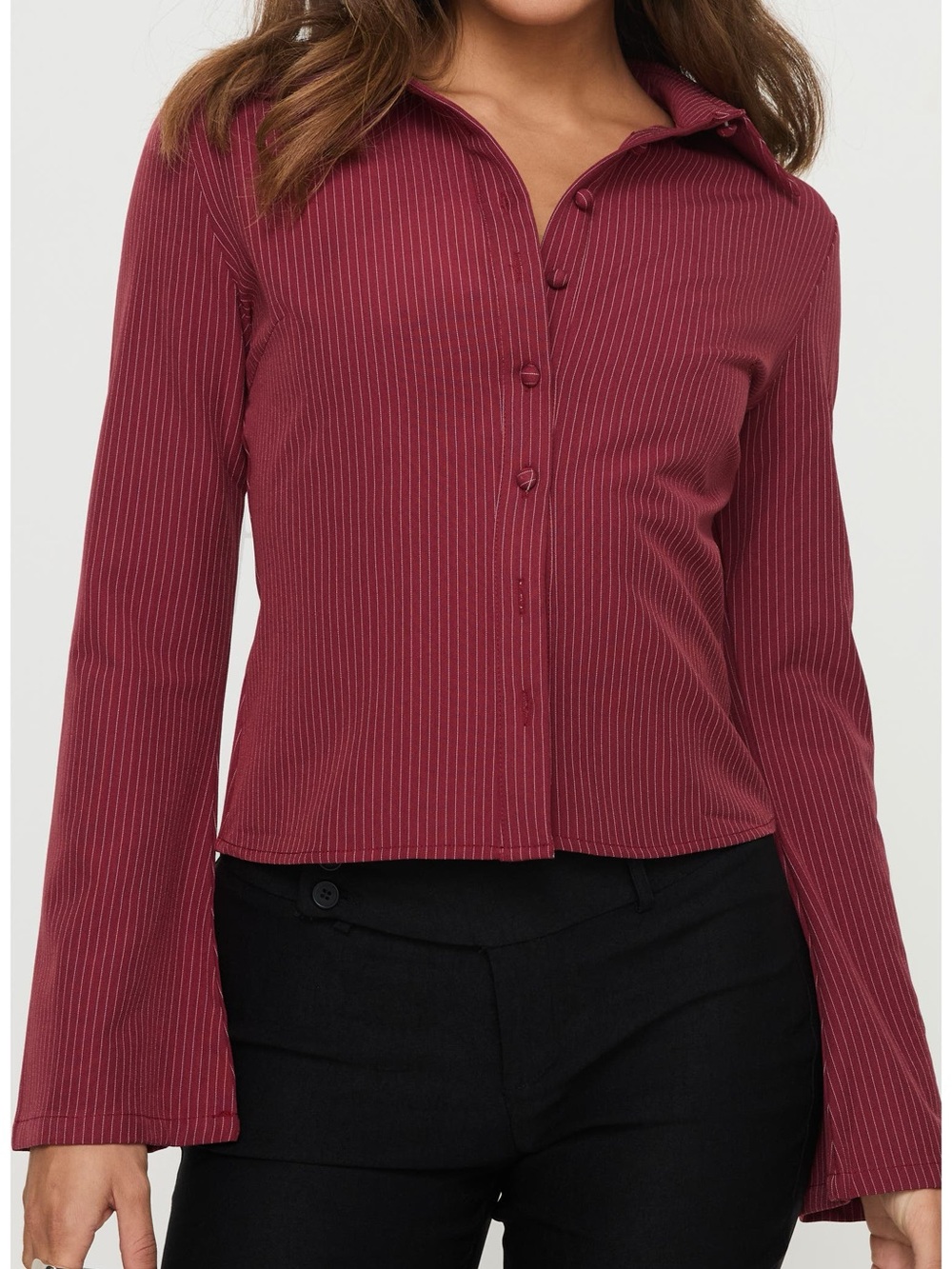 Women's Button-Front Ribbed Top in Burgundy XlArge